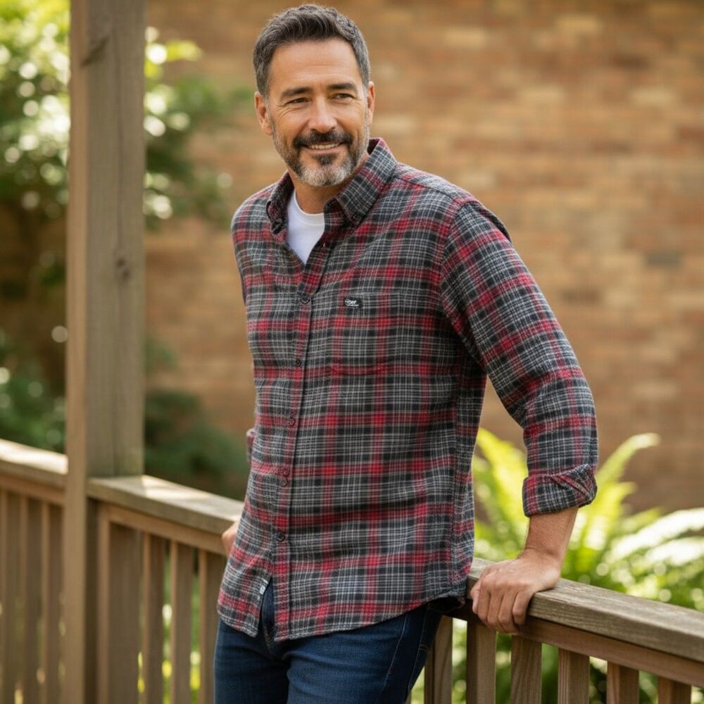 VINTAGE Chaps Ralph Lauren Plaid Long Sleeve Shirt Adult XXL Black Red Gray